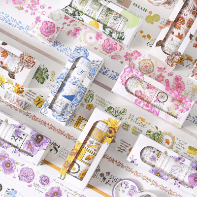 カフェ風  シール ステッカー マスキングテープ 花フラワー 葉 幾何学柄 5-10-15-20-30mm*2m 7枚入