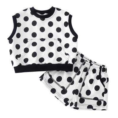 韓国風子供服 春夏 男女 ドット柄 ストライプ柄 トップス Tシャツ+ズボン 上下セット 90-150cm