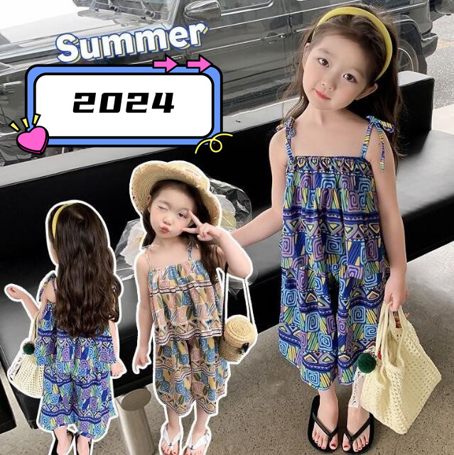 「2024」子供服★トップス+ズボン★セットアップ★袖なし★キッズ女の子★2色★90-140CM