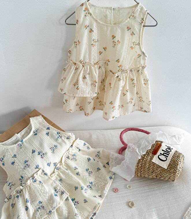 「2024」子供服★トップス★花柄★袖なし★韓国風子供服★2色★90-140CM