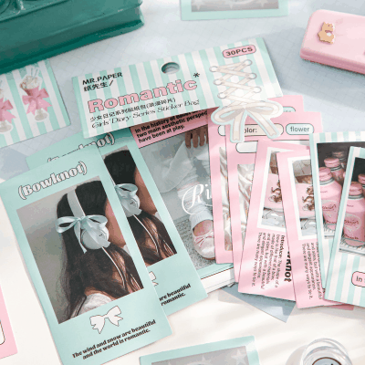 Y2K カフェ風 シール ステッカー ぬいぐるみ 写真撮影 リボン 枠 ピンキーカラー グルメ 30枚入