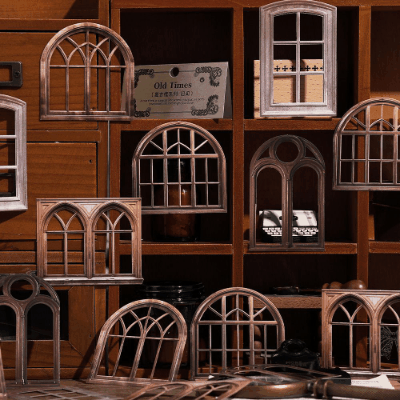 カフェ風 ペーパーカード 素材紙 アンティーク バロック ドア窓 枠 フレーム 15枚入