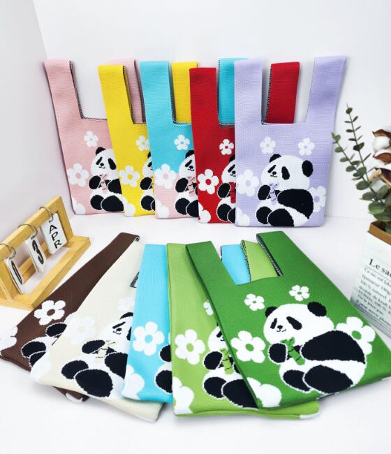 バッグ★レディース★トートバッグ★ハンドバッグ★ニットバッグ★大容量★パンダ★11色