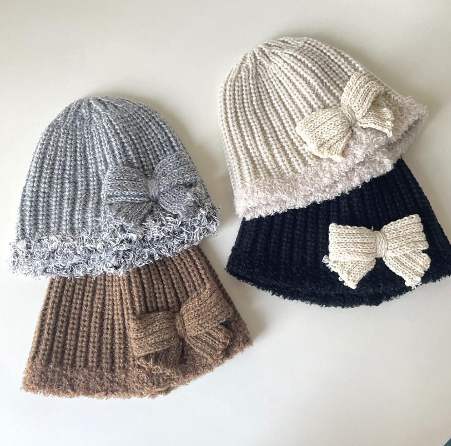 「2024」子供用★帽子★ニット帽子★キッズ★可愛い★蝶結び★韓国風★4色