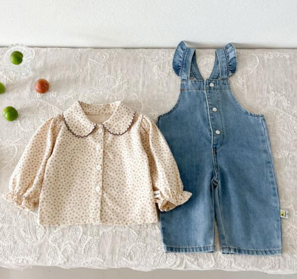 「2024」子供服★長袖シャツ★デニムサロペット韓国風子供服★2色66cm〜100cm