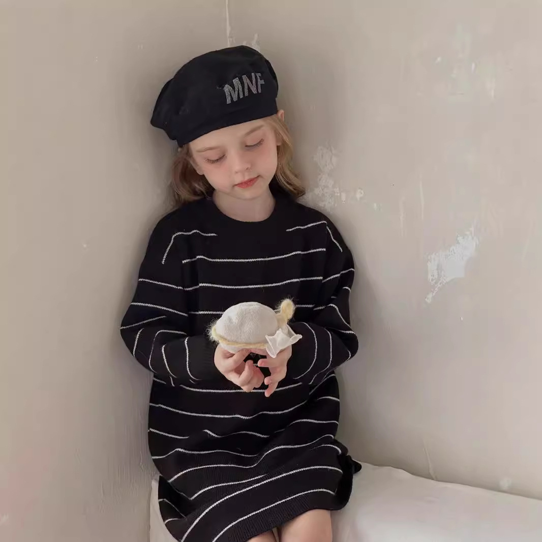 「2024」子供服★ボーダー★ワンピース★長袖★韓国風子供服★90cm〜140cm