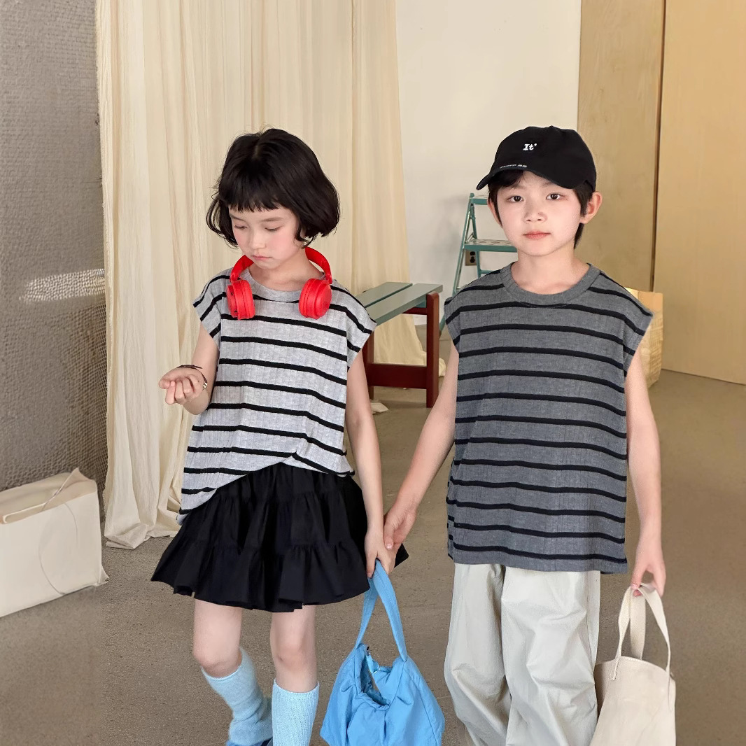 「2025」子供服★トップス★ベスト★ストライプ★韓国風子供服★2色90cm〜150cm