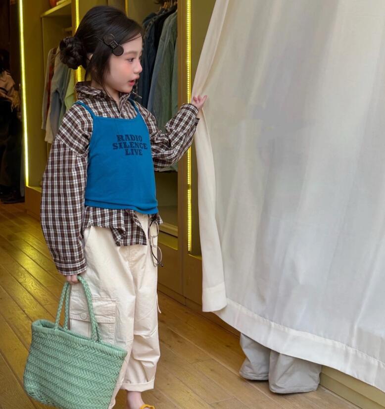 2026新作★子供服　吊りトップス&格子シャツ分けて★90cm〜140cm