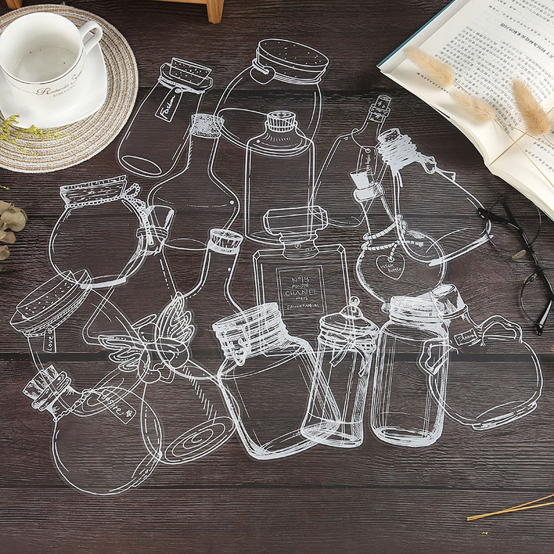 塩系文具 PETシール貼紙 手帳素材 アンティーク ガラス 瑠璃瓶 幾何学ラベル 20枚入