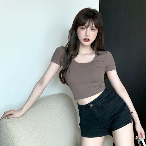 韓国ファッション★レディース向け★♪短い★♪个性★♪半袖★♪トップス★♪Tシャツ★♪
