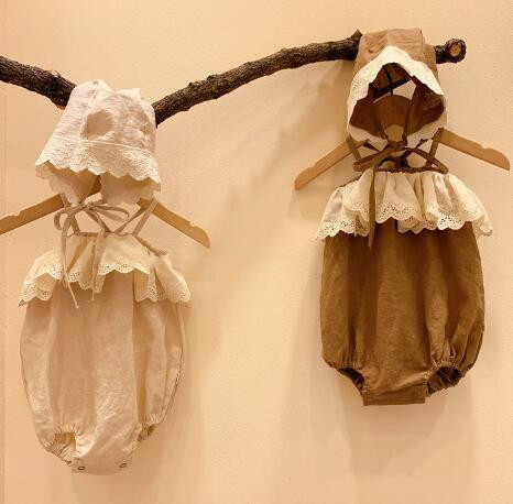 春新作★キッズ用アパレル★ロンパース★帽子付き★66-90