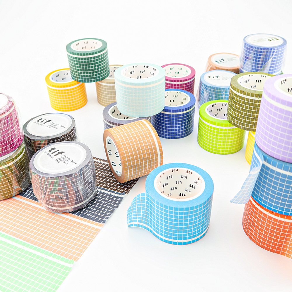 塩系文具 シール貼紙 手帳素材 マスキングテープ マカロンカラー 幾何学チェック柄 35mm*10m 24色