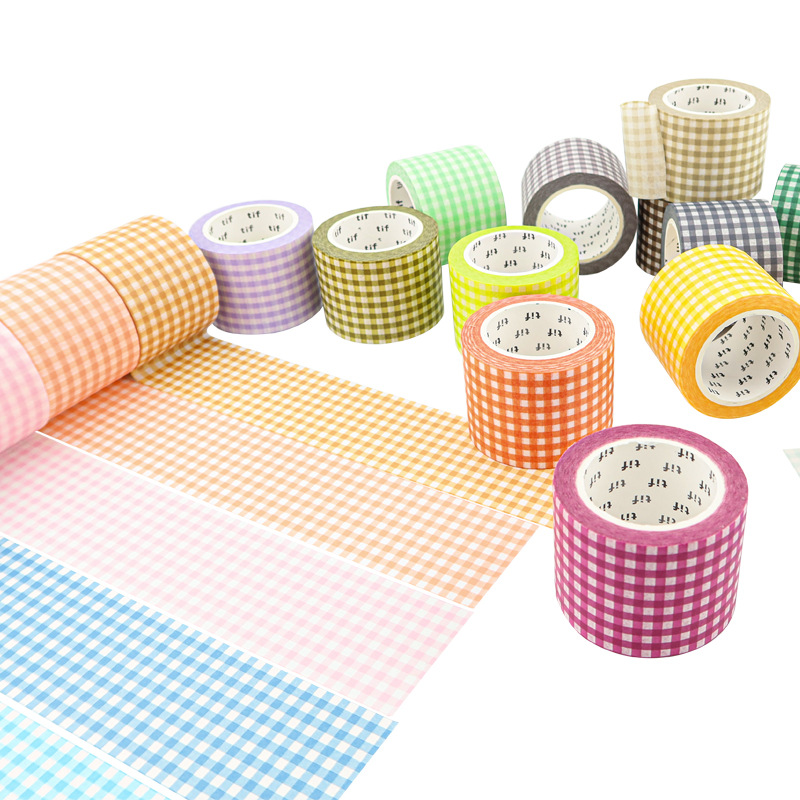 塩系文具 シール貼紙 手帳素材 マスキングテープ マカロンカラー 幾何学チェック柄 35mm*10m 24色