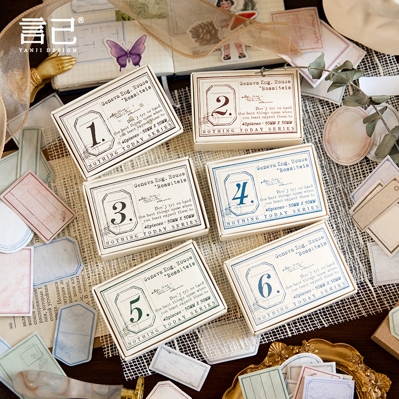 春夏新作 文具 シール貼紙 封口貼 手帳素材 アンティーク 幾何学ラベル イラスト 40枚入