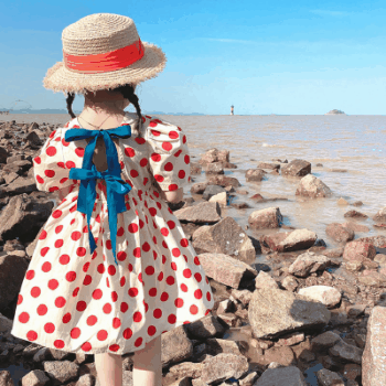 お勧め 春夏新作 韓国風 子供服 3-8歳女の子 半袖ワンピース フリル ワンピ リボン ドット柄 7-15