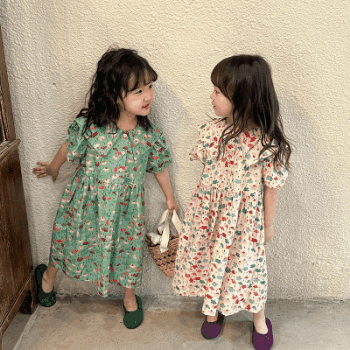 お勧め 春夏新作 韓国風 子供服 3-8歳女の子 半袖ワンピース 広い襟 ワンピ 花柄 オシャレ夏 レトロ 80-150