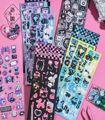 春夏新作 文具 シール貼紙 手帳素材 封口貼 可愛い動物 猫兎熊おもちゃ sweetcool 幾何学 生活雑貨 4枚入