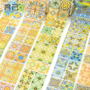 春夏新作 文具 PETシール貼紙 手帳素材 封口貼 マスキングテープ 幾何学 花柄 イラスト 60mm*2m
