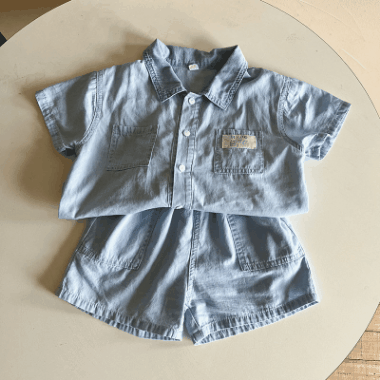 お勧め 春夏 韓国風子供服シャツ+ショートパンツ 半袖上着 デニム 薄い ワンピース ブラウス 80-150