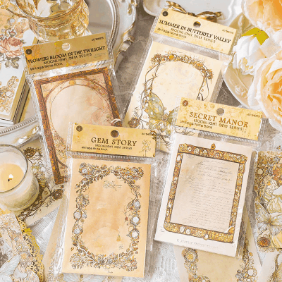 カフェ メッセージ ペーパー アンティーク ボタニカル サマー ジェム バタフライ ワク フレーム 60枚入