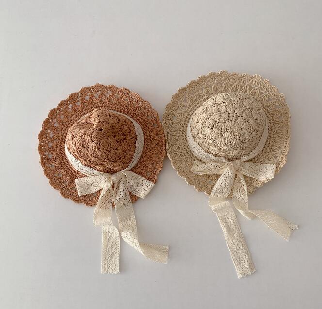 子供用★帽子★日焼け防止★麦わら帽子★キッズ女の子★リボン★砂浜★3色