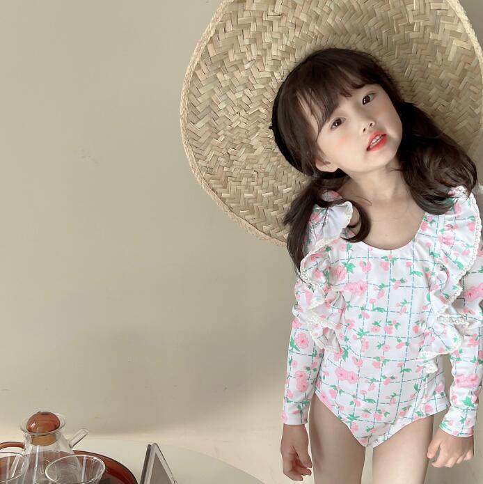 子供服★水着+帽子★連体服★長袖★韓国風子供服★キッズ女の子★100-150CM