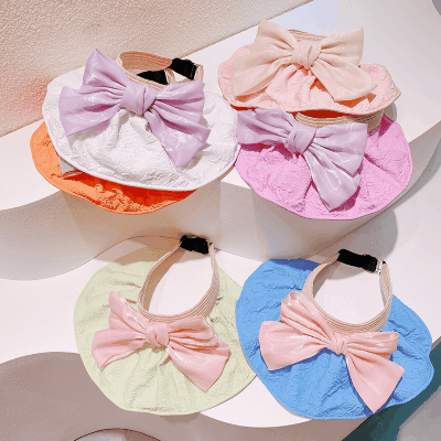 ハワイ 春夏キャップ レディース 少女 サンバイザー 帽子 UVカット つば広 紫外線対策 日焼け止め リボン