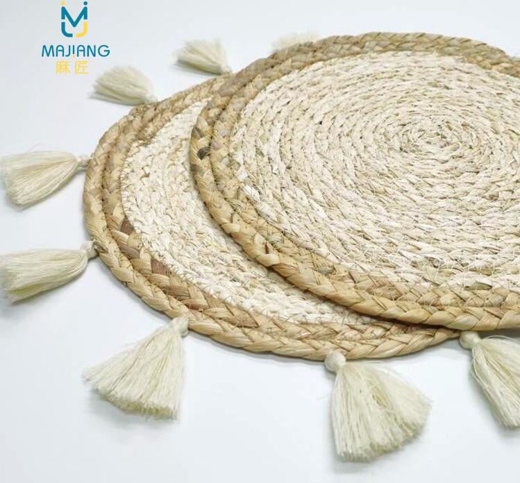 新品★草編みクッション&コースター★