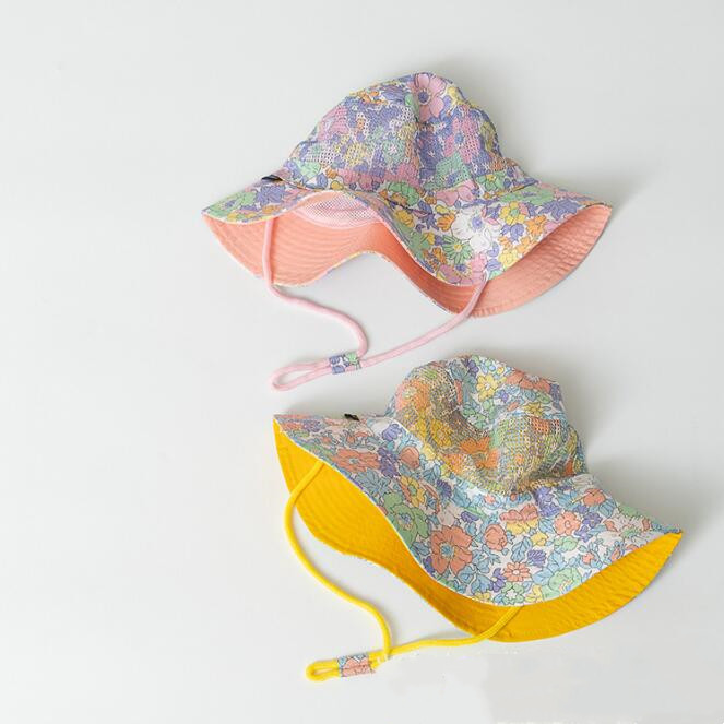 子供用★帽子★バケットハット★キッズ女の子★日焼け防止★花柄★48/50/52/54CM★2色