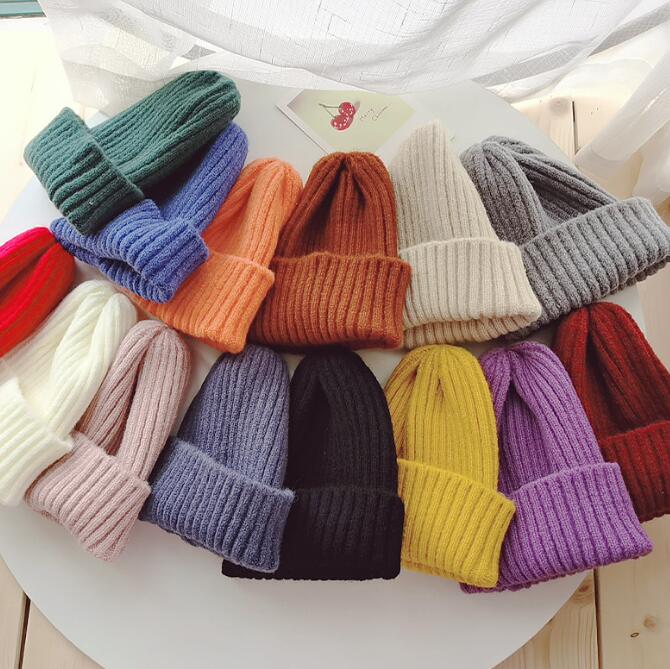 子供用★帽子★キッズ帽子★キッズ★親子★ニット帽子★男女兼用★毛糸帽子★無地★18色