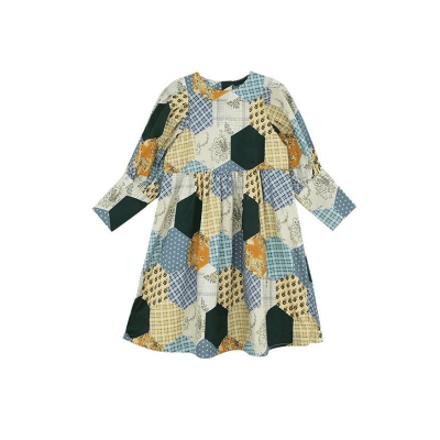 オシャレ春秋 ガールズ 森系 レトロ 花柄チェック柄 シフトドレス ワンピース ワンピ 7-15