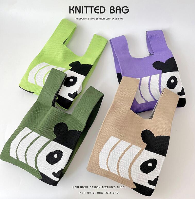 バッグ★レディース★トートバッグ★ハンドバッグ★ニットバッグ★大容量★パンダ★4色