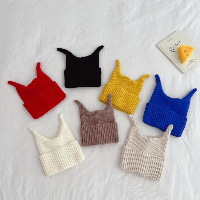 「2023秋冬」子供用★帽子★キッズ★ベビー★韓国風★ニット帽子★男女兼用★毛糸★無地★7色