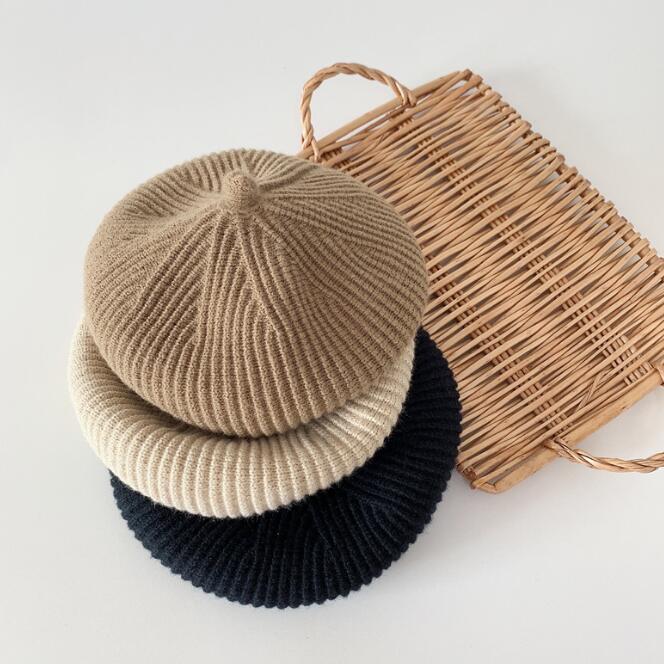 「2023秋冬」子供用★帽子★ベレー帽★キッズ★男女兼用★ニット帽子★無地★親子★3色