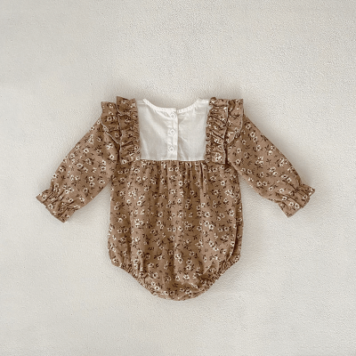 秋冬新作 ガールズ 連体服 フリル 小花柄 刺繍 オシャレ 0-3歳 ロンパース カバーオール 66-90