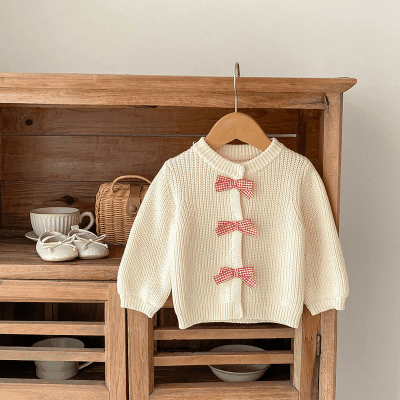 秋冬新作 ガールズ 0-3歳子供 ニット上着 リボン ジャケット カーディガン セーター 66-100cm