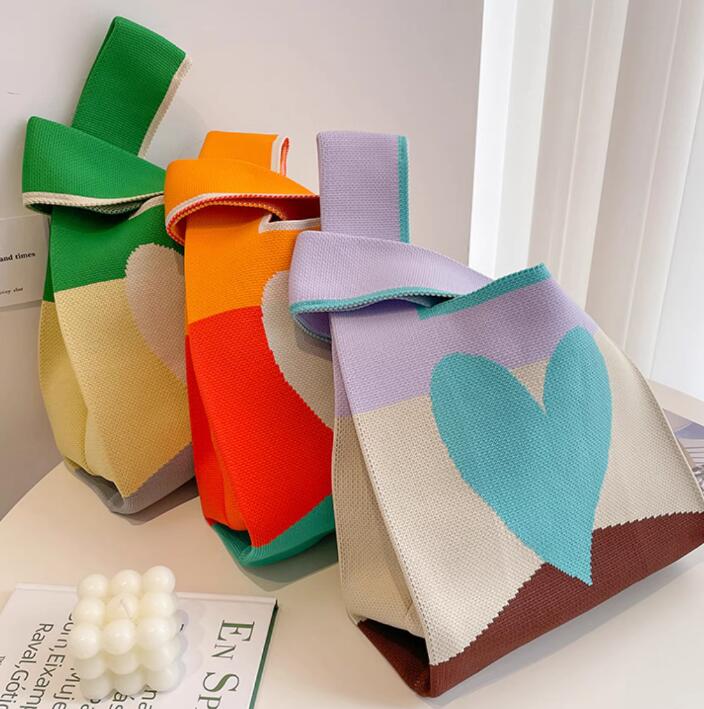 バッグ★レディース★トートバッグ★ハンドバッグ★ニットバッグ★大容量★ハート柄★3色