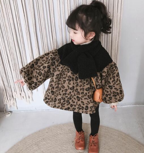 2023★秋冬新作★韓国風子供服★ワンピース★裏起毛★厚手★豹柄★7-15