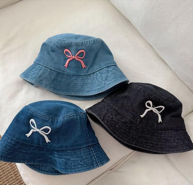 「2024」子供用★帽子★バケットハット★デニム★キッズ★日焼け防止★蝶結び★3色