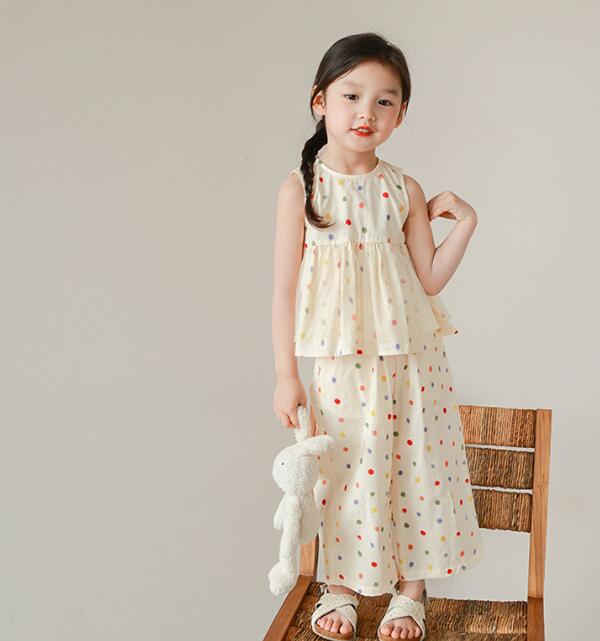 「2024」子供服★トップス+ズボン★セットアップ★キッズ女の子★ドット★90-140CM