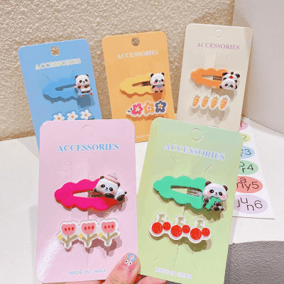 春夏新作 Y2K キッズ用 ガールズ少女 ヘアクリップ ヘアピン パンダ チューリップ 花フラワー 2枚入