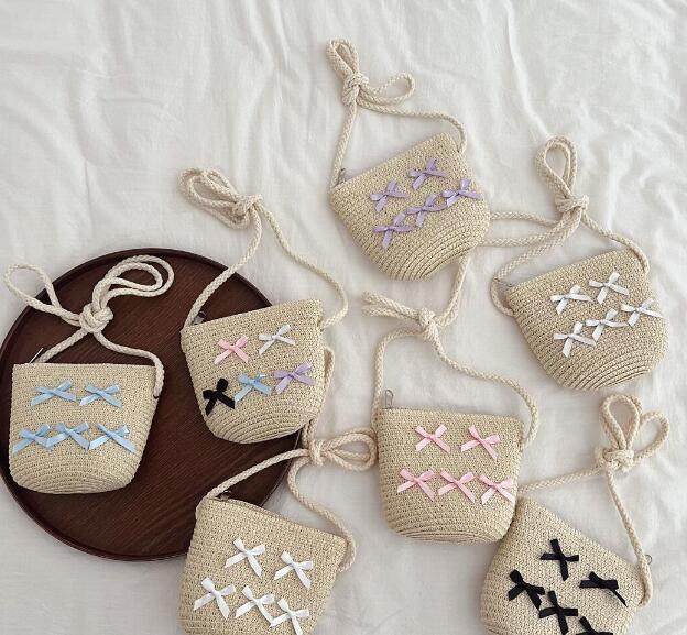 2024新型★草編みハンドバッグ★子供バッグ　7色