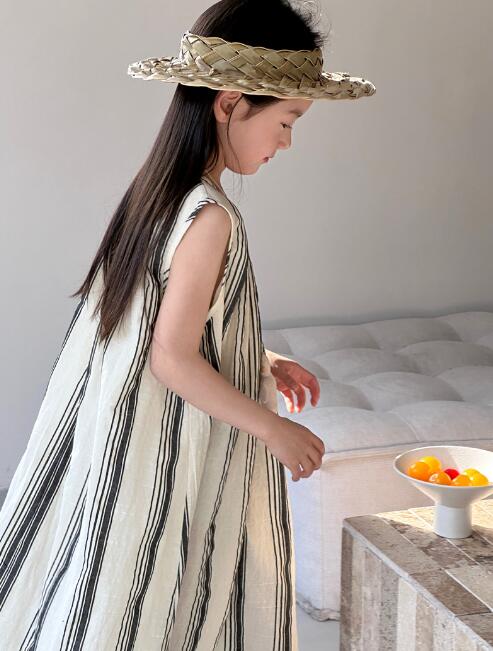 「2024」子供服★ワンピース★ストライプ★袖なし★韓国風子供服★キッズ女の子★90-140CM