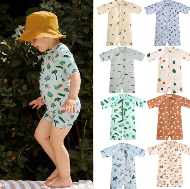 「2024」子供服★水着+帽子★連体服★砂浜★キッズ★8色★80-130CM