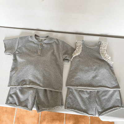 韓国風子供服 2024春夏 姉妹兄弟コーデ ショートパンツ Tシャツ 上下セット トップス+ズボン 80-150cm