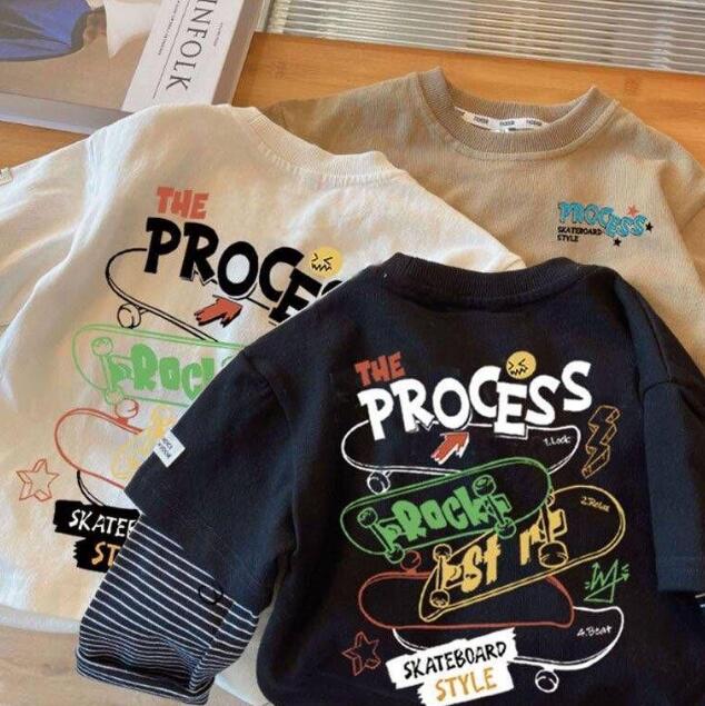 「2024」子供服★Tシャツ★トップス★ドッキング★韓国風子供服★3色★80-140CM