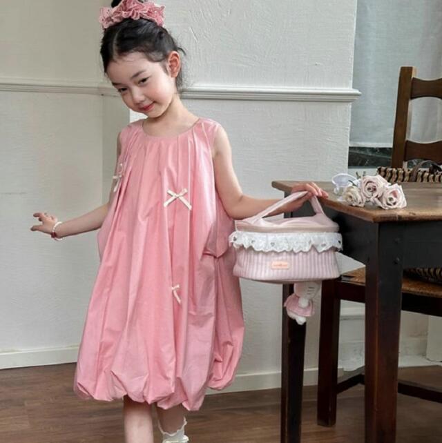 「2024」★子供服★ワンピース★蝶結び★ノースリーブ★韓国風子供服★7-17#