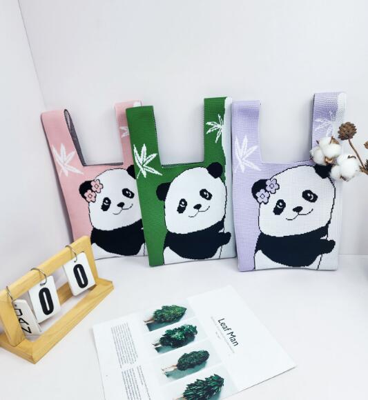 バッグ★レディース★トートバッグ★ハンドバッグ★ニットバッグ★大容量★パンダ★3色