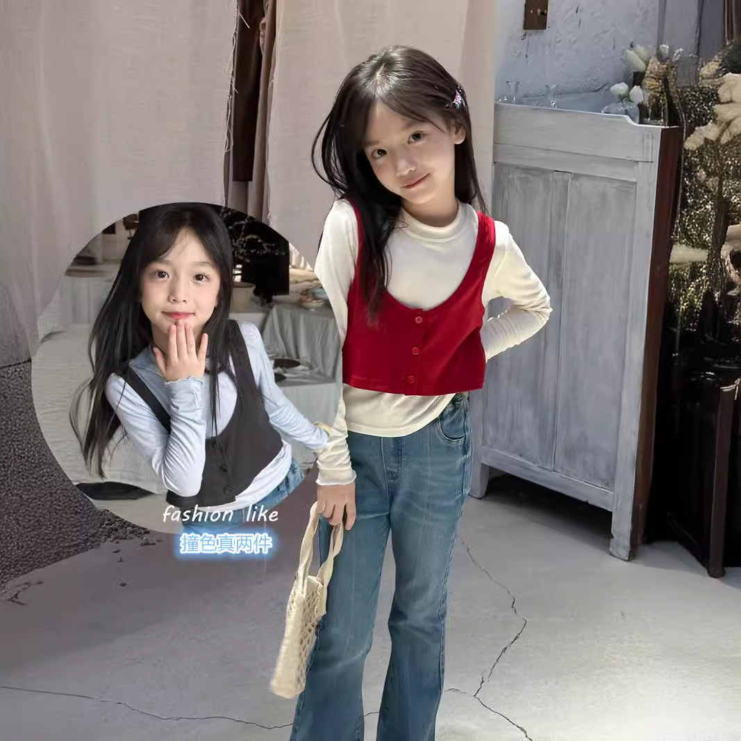 2024秋★子供服　トップス+ニットベスト★100cm〜160cm 2色