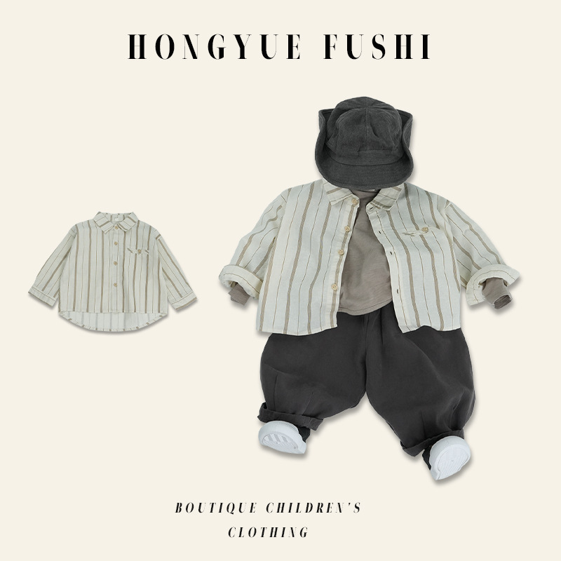 「2024」子供服★トップス★ワイシャツ★ストライプ★韓国風子供服★80cm〜130cm